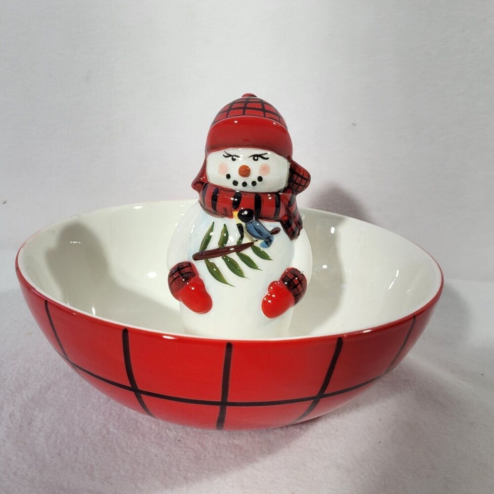 Pfaltzgraff 2009 Camp Jingles 3D Snowman Ceramic Serving Snack Candy Bowl